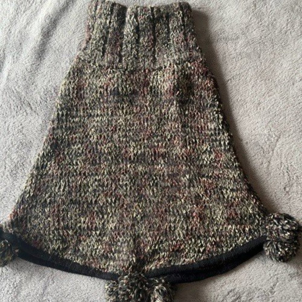 Vintage Le Chateau Pull On Poncho with Pom-Poms - S/M